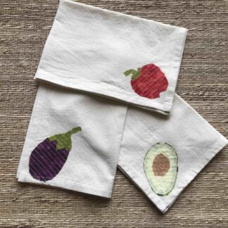Avocado, Brinjal, Red Pepper Kitchen Towels Set of 3